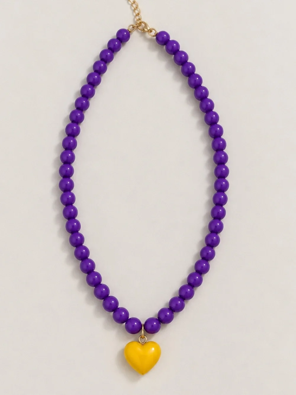 New! Purple Beaded Yellow Heart Necklace NWOT 2012